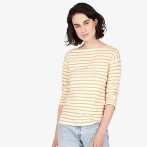 Everlane Women's Cream and White Striped Long Sleeve Top
